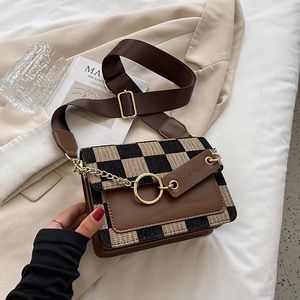 Ivy&Taylor The Paris checkered crossbody purse in coffee.